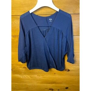 ANA A New‎ Approach Women's Medium Blue 3/4 Sleeve Wrap Blouse Top career office